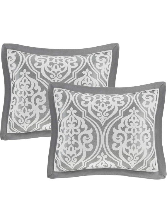 Cozy Comforter Set Jacquard Damask MedallionDesignModern All Season, Down Alternative Bedding, Shams, Decorative Pillows,Cal King(104 in x 92 in), Grey RIAB 24 Piece