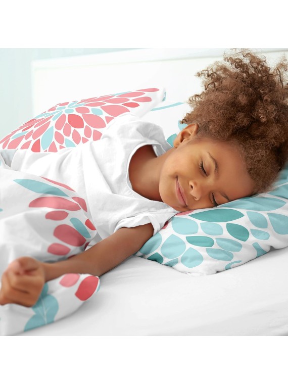 Turquoise and Coral Emma 3 Piece Childrens, Teen, Kids Modern Full/Queen Bedding Set Collection
