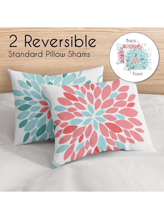 Turquoise and Coral Emma 3 Piece Childrens, Teen, Kids Modern Full/Queen Bedding Set Collection