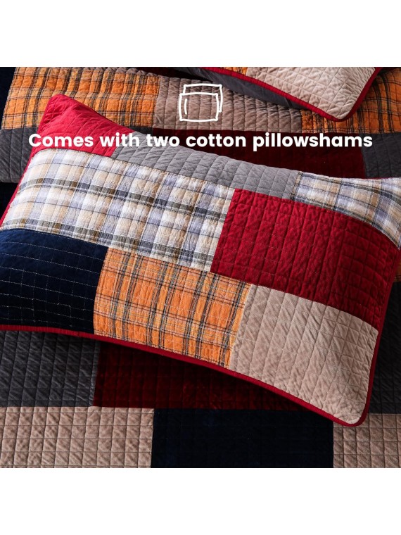 Imports Velvet King Size Comforter Set- Cotton & Velvet Quilt King Size Set, Red, Black bedspreads (96 * 108 Inch) with 2 Pillow Shams, Patchwork Reversible Lightweight Bedding