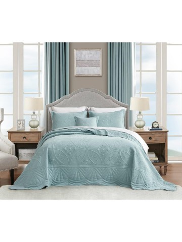 Oversized Bedspread - Queen Size Bedding Cover - Modern & Contemporary Coverlet Set, Real Stitching, Reversible, Lightweight, 4 Piece, Seaglass