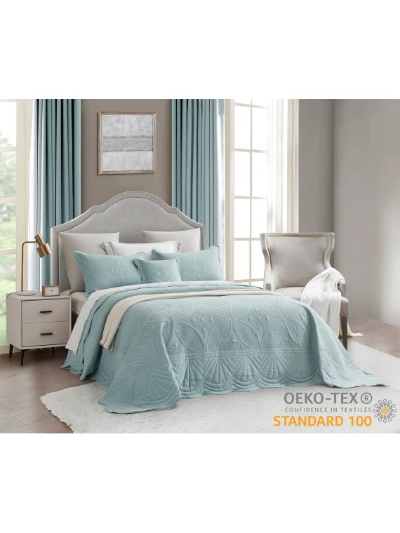 Oversized Bedspread - Queen Size Bedding Cover - Modern & Contemporary Coverlet Set, Real Stitching, Reversible, Lightweight, 4 Piece, Seaglass