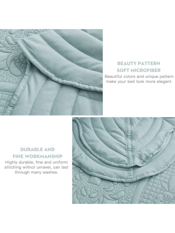 Oversized Bedspread - Queen Size Bedding Cover - Modern & Contemporary Coverlet Set, Real Stitching, Reversible, Lightweight, 4 Piece, Seaglass