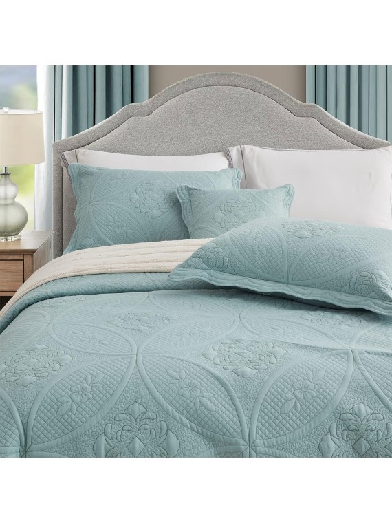 Oversized Bedspread - Queen Size Bedding Cover - Modern & Contemporary Coverlet Set, Real Stitching, Reversible, Lightweight, 4 Piece, Seaglass