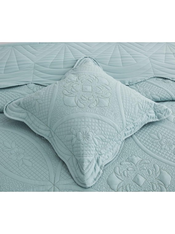 Oversized Bedspread - Queen Size Bedding Cover - Modern & Contemporary Coverlet Set, Real Stitching, Reversible, Lightweight, 4 Piece, Seaglass