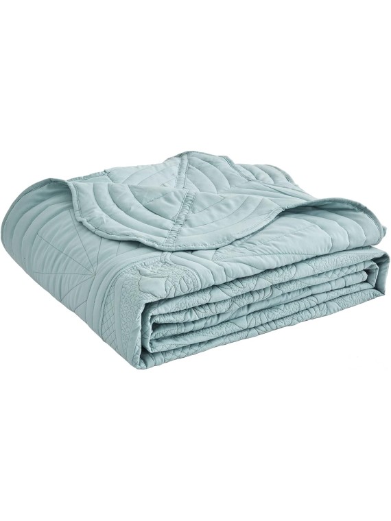 Oversized Bedspread - Queen Size Bedding Cover - Modern & Contemporary Coverlet Set, Real Stitching, Reversible, Lightweight, 4 Piece, Seaglass