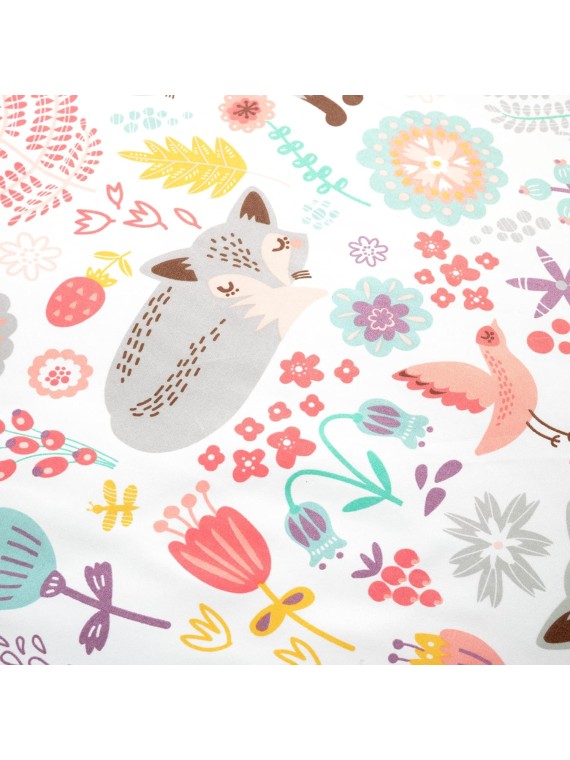 Pixie Fox Reversible Comforter Set, 5 Piece Set, Full, Pink & Gray - Kids Bedding with Sheet Set - Comforter Set for Girls - Toddler Bedding - Floral & Hearts - Woodland Bedroom Decor