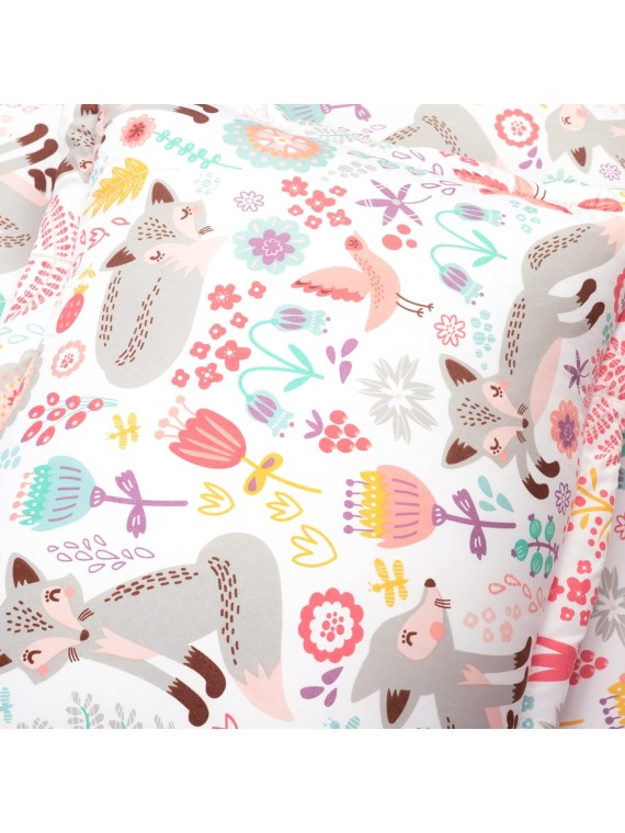 Pixie Fox Reversible Comforter Set, 5 Piece Set, Full, Pink & Gray - Kids Bedding with Sheet Set - Comforter Set for Girls - Toddler Bedding - Floral & Hearts - Woodland Bedroom Decor
