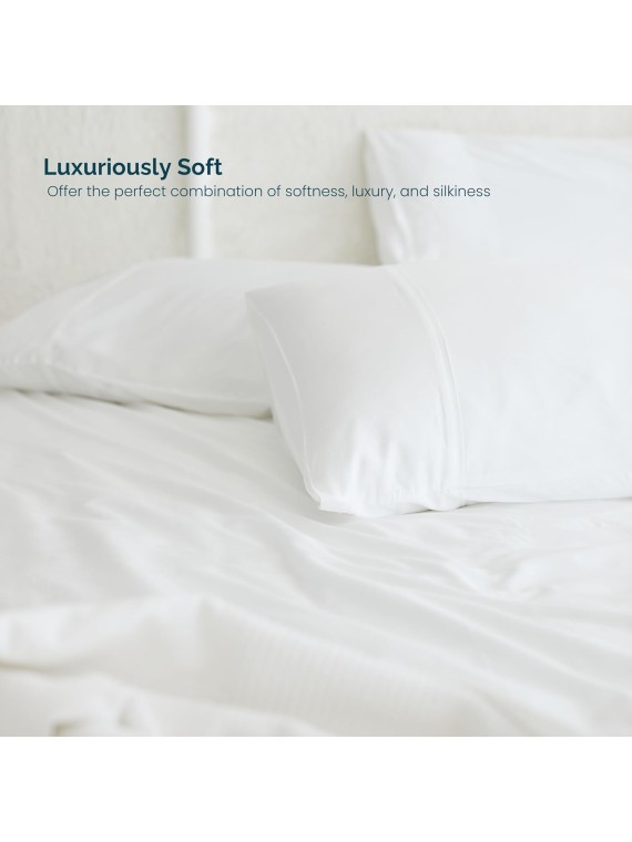Queen Size Bed Sheets 6 Piece Set, 100% Rayon Derived from Bamboo, Cooling for Hot Sleepers-Luxury Breathable Soft Sheets, Deep Pocket 16