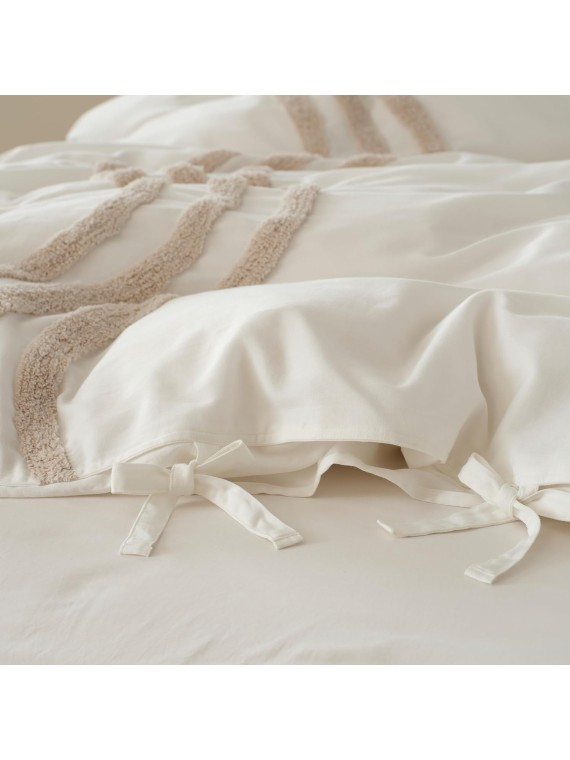 Double Stitch by Bedsure Cotton Tufted Duvet Cover Set - Boho Duvet Cover King, 300 TC Modern Duvet Cover Set King, Luxury Bedding Set, Hand Crafted in India, 1 Duvet Cover, 2 Shams, Cream