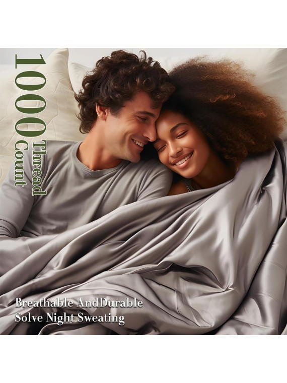 100% Egyptian Cotton King Size Sheets Set - 1000 Thread Count，Luxury Cotton Bed Sheets，Breathable & Cooling Bedding and Pillow Cases, 16 Inch Deep Pocket - 4 Piece (King, Grey)