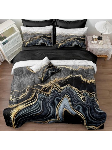 Marble Comforter Bedding Set California King Size 8 Pieces Abstract Marble Bed in a Bag Comforter Set for Kids 1 Comforter, 4 Pillowcases, 1 Flat Sheet, 1 Fitted Sheet, 1 Cushion Cover