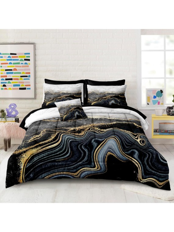 Marble Comforter Bedding Set California King Size 8 Pieces Abstract Marble Bed in a Bag Comforter Set for Kids 1 Comforter, 4 Pillowcases, 1 Flat Sheet, 1 Fitted Sheet, 1 Cushion Cover