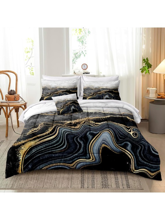 Marble Comforter Bedding Set California King Size 8 Pieces Abstract Marble Bed in a Bag Comforter Set for Kids 1 Comforter, 4 Pillowcases, 1 Flat Sheet, 1 Fitted Sheet, 1 Cushion Cover