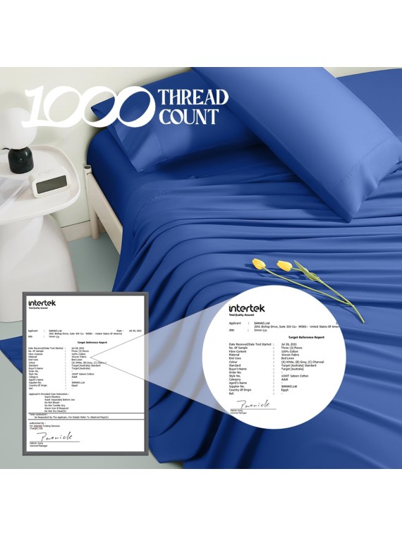 100% Egyptian Cotton Sheets King Size,1000 Thread Count Luxury Heavy Bed Sheets Set,Very Smooth Soft with 18&#34; Deep Pocket Sheets 4 Pc Sets(Ocean Blue, King)
