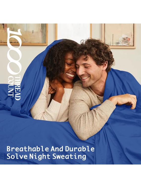 100% Egyptian Cotton Sheets King Size,1000 Thread Count Luxury Heavy Bed Sheets Set,Very Smooth Soft with 18&#34; Deep Pocket Sheets 4 Pc Sets(Ocean Blue, King)