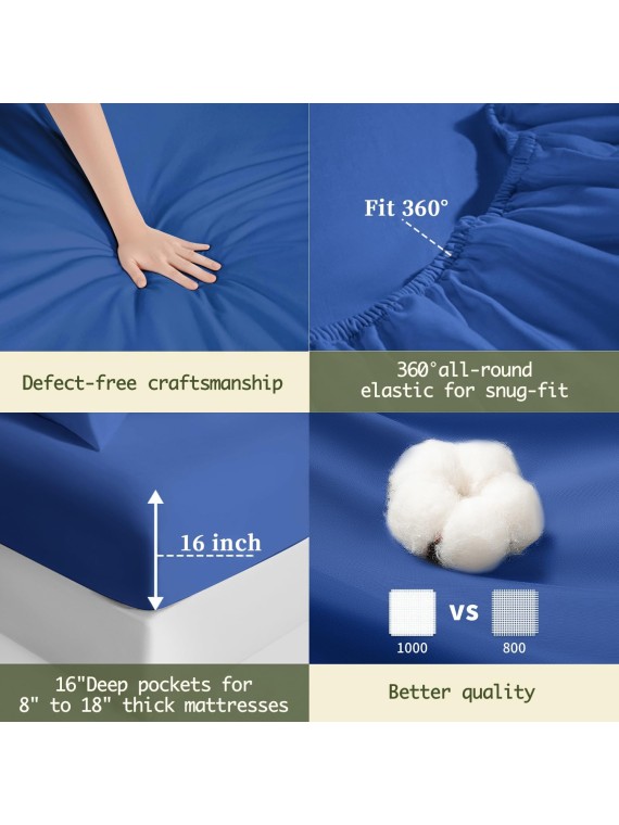 100% Egyptian Cotton Sheets King Size,1000 Thread Count Luxury Heavy Bed Sheets Set,Very Smooth Soft with 18&#34; Deep Pocket Sheets 4 Pc Sets(Ocean Blue, King)