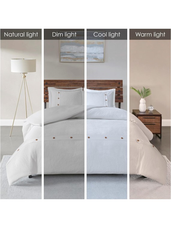 Cozy Cotton Comforter Set Casual Modern Design All Season Bedding, Matching Shams, King/California King (104 in x 92 in), White 3 Piece