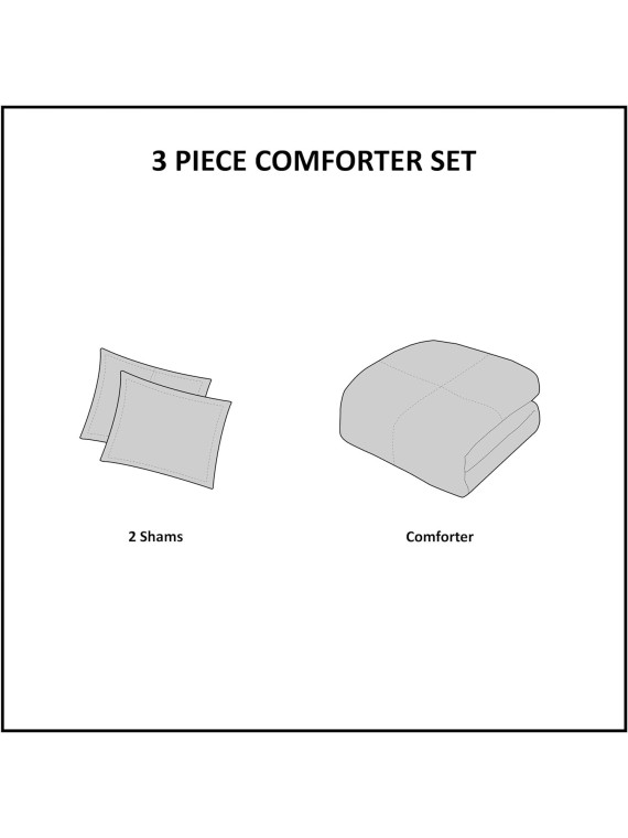 Cozy Cotton Comforter Set Casual Modern Design All Season Bedding, Matching Shams, King/California King (104 in x 92 in), White 3 Piece