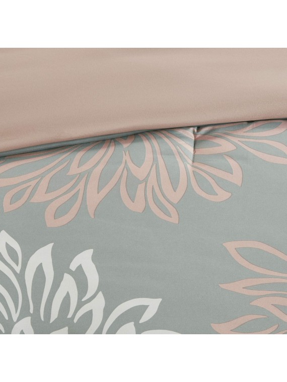 Maible Cozy Bed in A Bag Comforter with Complete Cotton Sheet Set-Floral Medallion Damask Design All Season Cover, Decorative Pillow, Cal King(104"" x92), Floral Blush 9 Piece