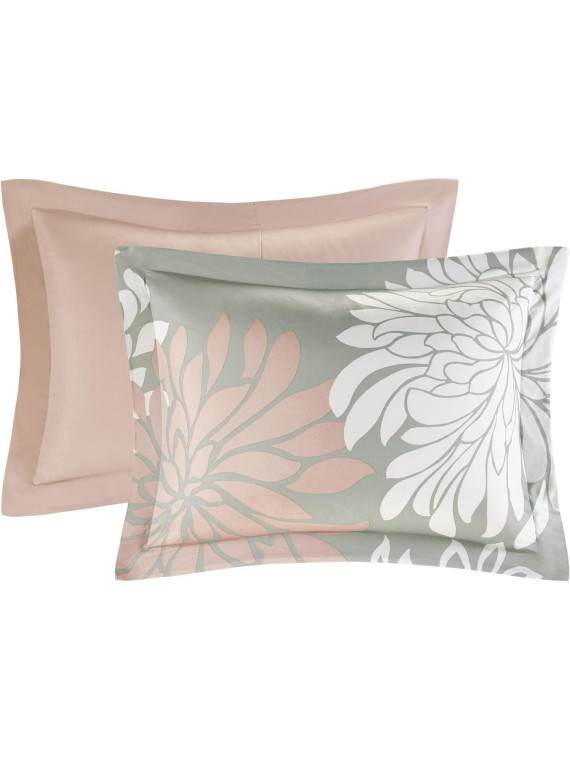 Maible Cozy Bed in A Bag Comforter with Complete Cotton Sheet Set-Floral Medallion Damask Design All Season Cover, Decorative Pillow, Cal King(104"" x92), Floral Blush 9 Piece