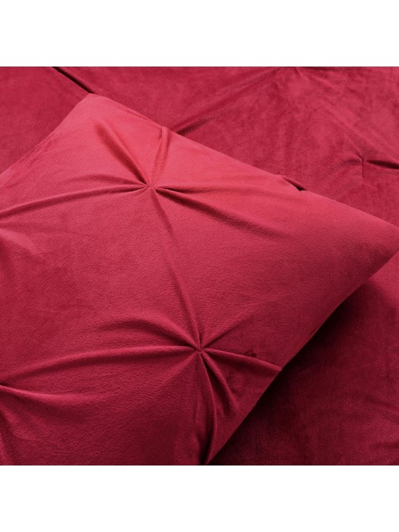Soft Velvet Diamond Pintuck 3 Piece Comforter Set, King, Red