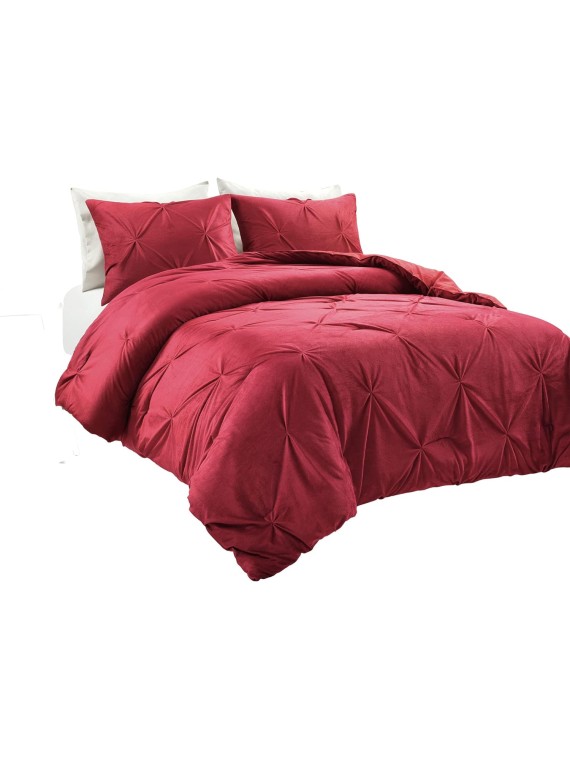 Soft Velvet Diamond Pintuck 3 Piece Comforter Set, King, Red