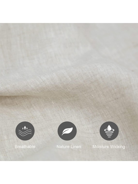 100% Linen Sheets Queen Size, Natural French Flax Bed Sheet Sets 4 Pcs, Soft Breathable Deep Pocket Farmhouse Bedding (1 Flat Sheet, 1 Fitted Sheet, 2 Pillowcases) - Linen
