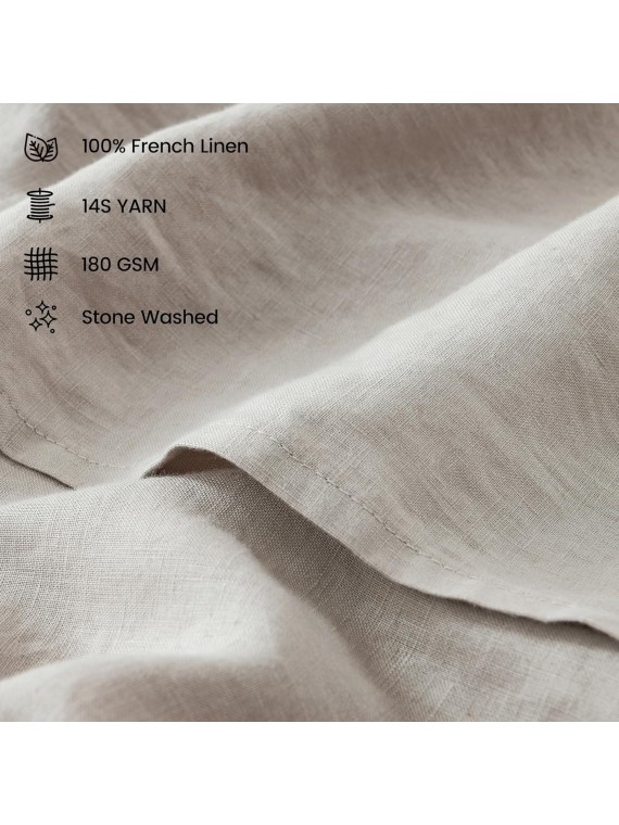 100% French Linen Sheets Queen Size, Stonewashed Pure Linen Bed Sheets with 16" Deep Pocket, Cooling Durable 4 Pcs Flax Linen Bedding Sheets & Pillowcases