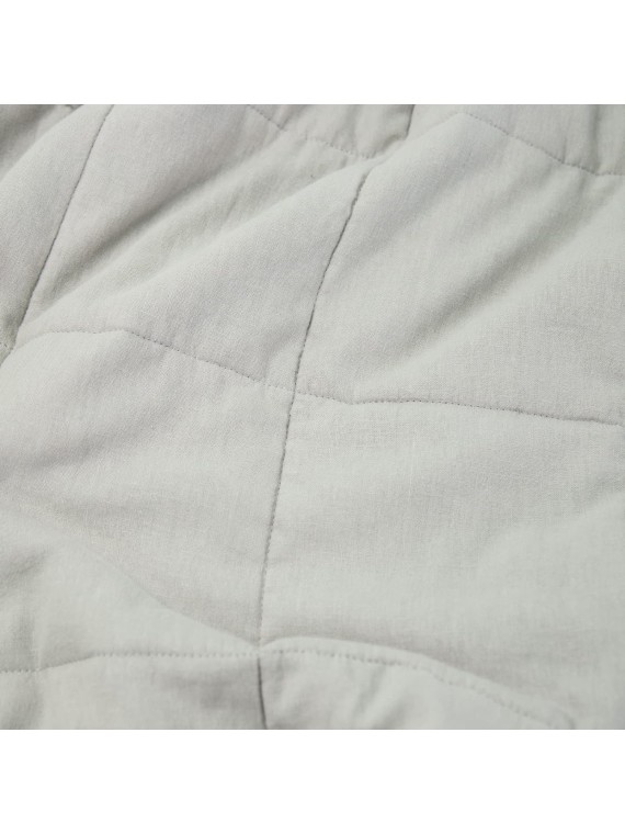 Stonewashed Linen Blend Box Stitch Quilt and Matching Pillow Shams 3pcs Set, Queen Size, Grey Color