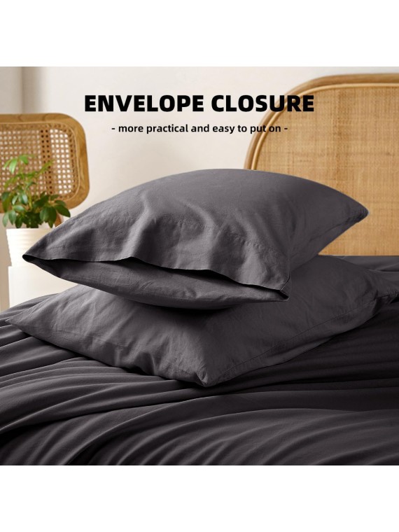 Linen Sheets Queen Size Set, 100% Linen Bed Sheets Breathable & Cooling Pure French Linen Sheets,Soft Durable and Tear Resistant -16 Inch Deep Pocket - 4 Pcs(Dark Grey, Queen)