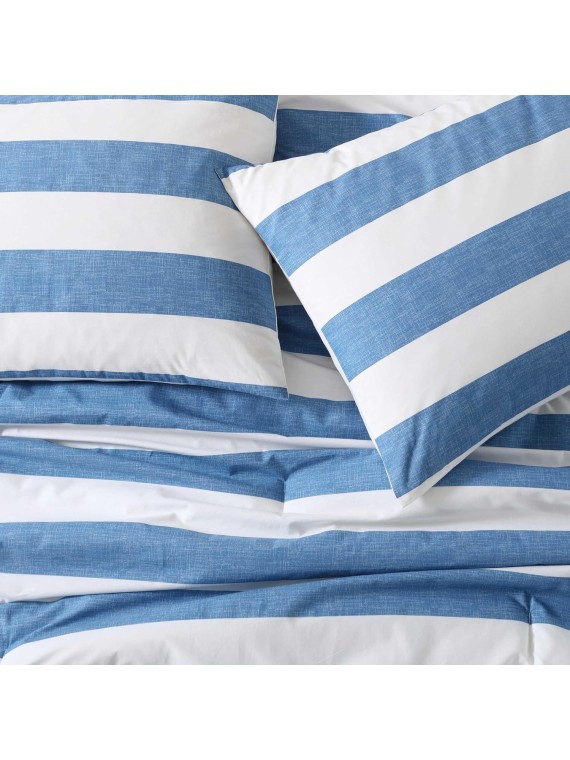 Comforter Set, Breathable Bedding with Matching Shams, Striped Home Decor, Luxuriously Soft Room Decor (Awning Blue, Queen)