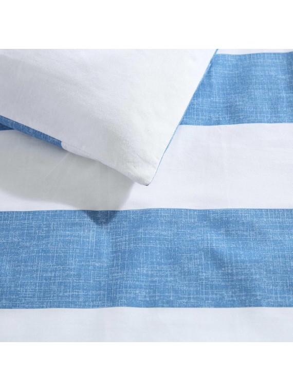 Comforter Set, Breathable Bedding with Matching Shams, Striped Home Decor, Luxuriously Soft Room Decor (Awning Blue, Queen)