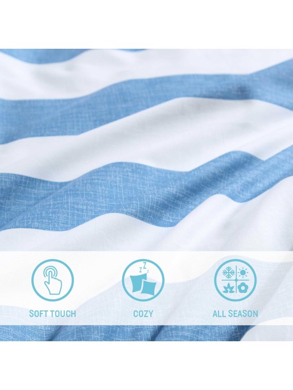 Comforter Set, Breathable Bedding with Matching Shams, Striped Home Decor, Luxuriously Soft Room Decor (Awning Blue, Queen)