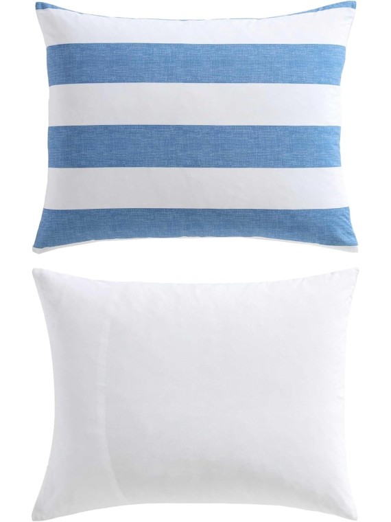 Comforter Set, Breathable Bedding with Matching Shams, Striped Home Decor, Luxuriously Soft Room Decor (Awning Blue, Queen)
